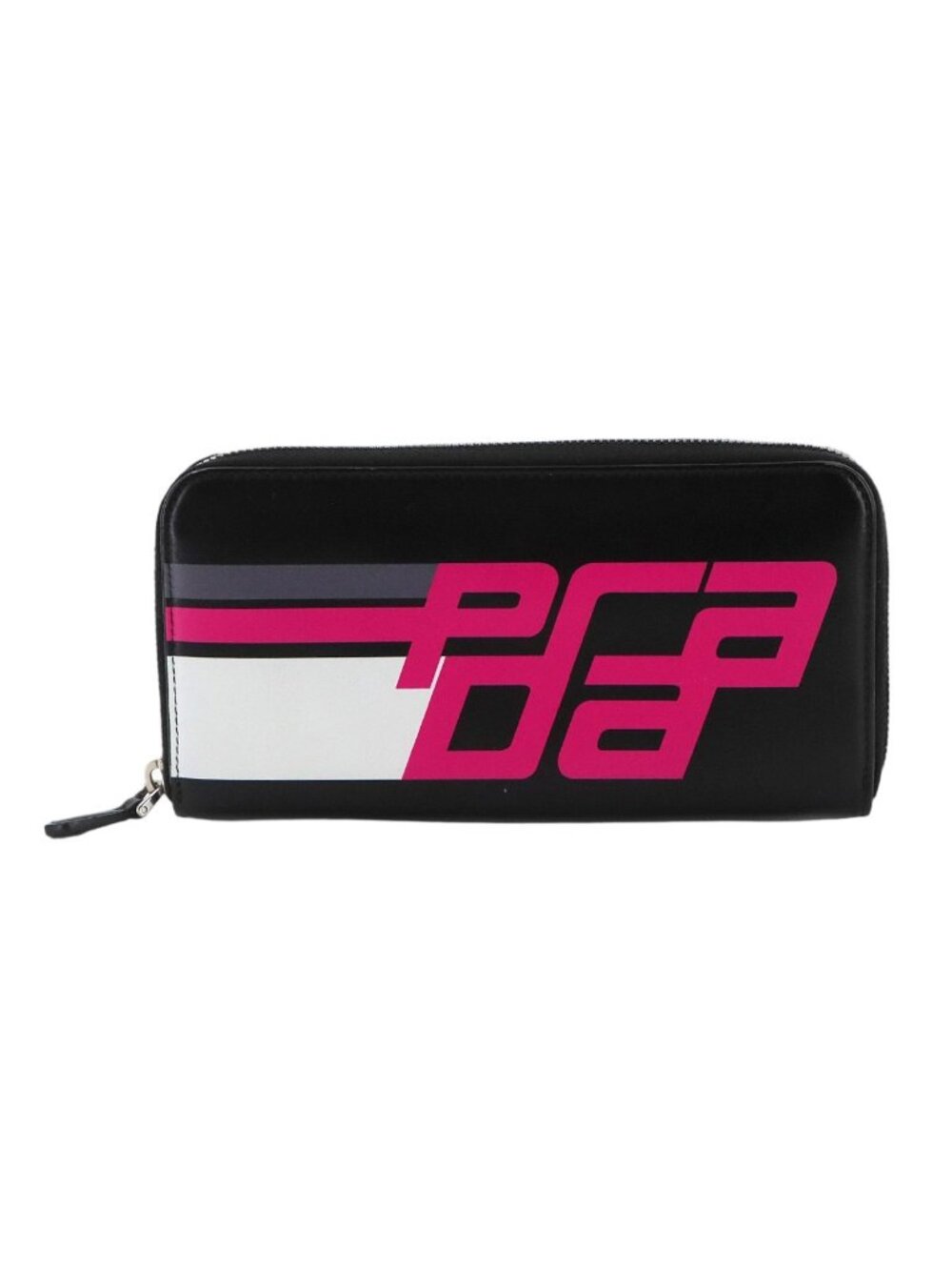 Prada City Sports Zip Around Wallet Leather Nero Fuchsia Silver